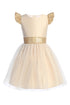 Satin & Crystal Tulle Girls Dress with Sequin Flutter Sleeves and Waistband 2-16